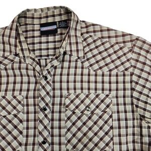 Dickies Brown Plaid Western Snap Shirt Mens Large Short Sleeve